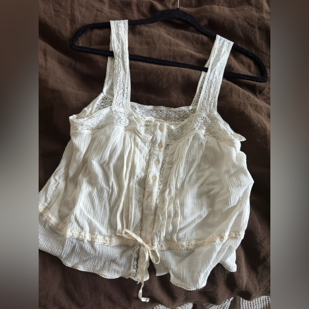 Spell Cream Lace Trim cotton Tank Top size M